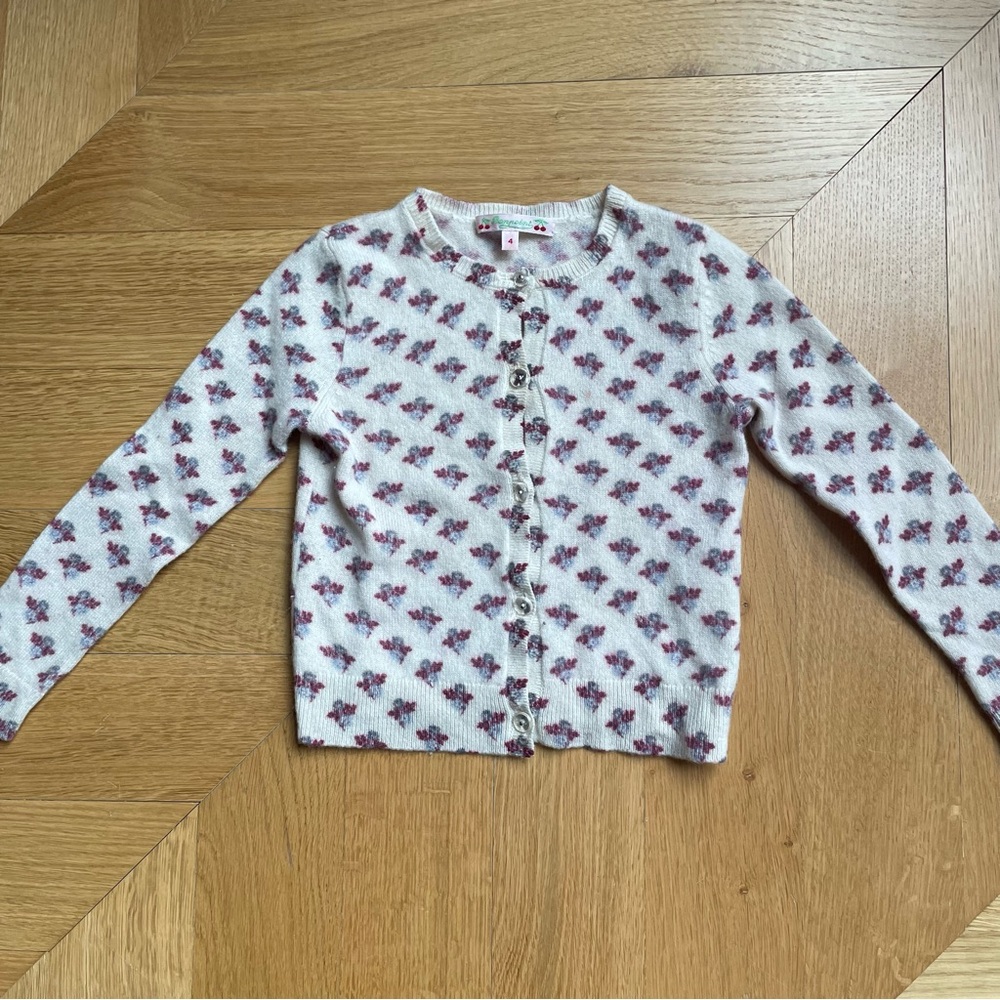 Bonpoint 100% Cashmere White and Purple Kids cardigan size 4T